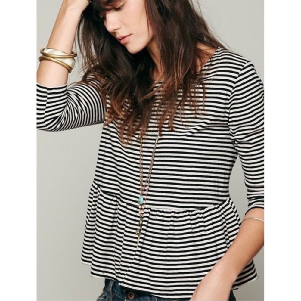 Free People We The Free Peplum Striped Top Boho Knit XS NWOT